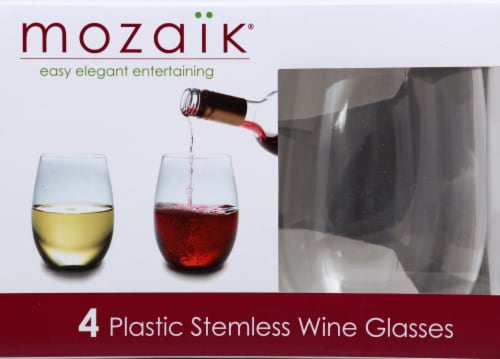 Sabert Mozaik Plastic Stemless Wine Glasses - Clear Perspective: left