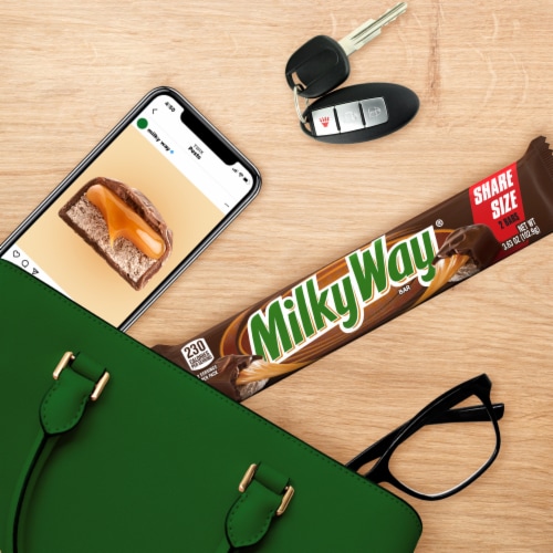 Milky Way Milk Chocolate Caramel Candy Share Size Bars Perspective: left