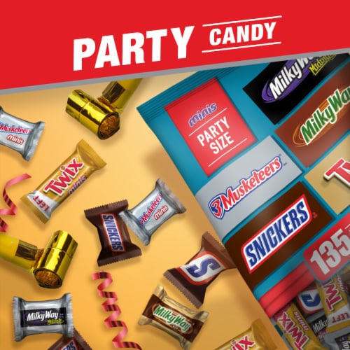 SNICKERS, TWIX, MILKY WAY & 3 MUSKETEERS Variety Pack Chocolate Candy Bar Assortment Perspective: left