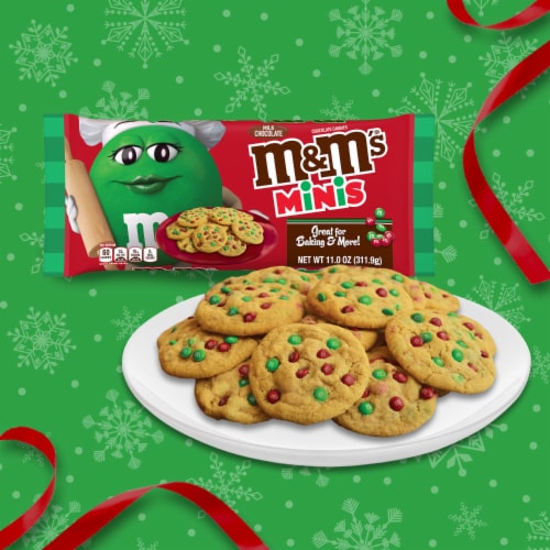 M&M'S Holiday Milk Chocolate Christmas Candy Minis Size Baking Bits Bag Perspective: left
