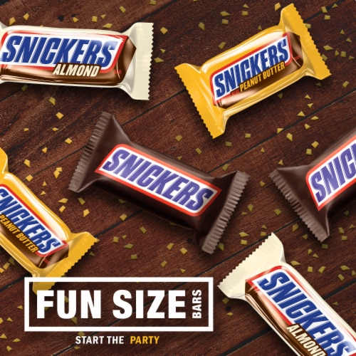 Snickers Original & Peanut Butter & Almond Variety Pack Fun Size Chocolate Candy Bars Perspective: left