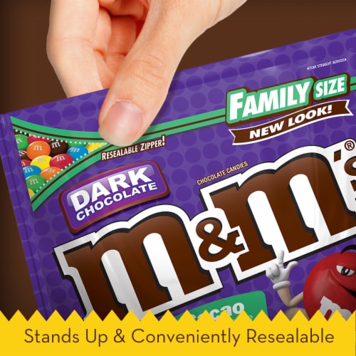 M&M'S Dark Chocolate Candy Family Size Bag Perspective: left