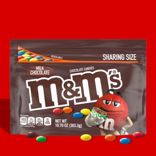 M&M'S Milk Chocolate Candy Sharing Size Bag Perspective: left