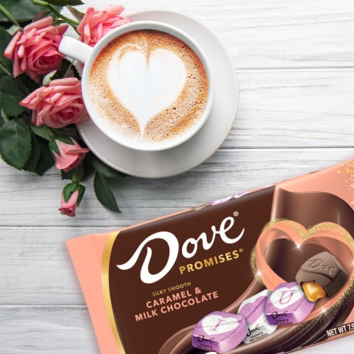 Dove Promises Valentine's Love Notes Caramel Milk Chocolate Candy Bag Perspective: left