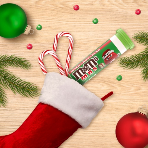 M&M'S Holiday Milk Chocolate Minis Size Christmas Candy Tube Perspective: left