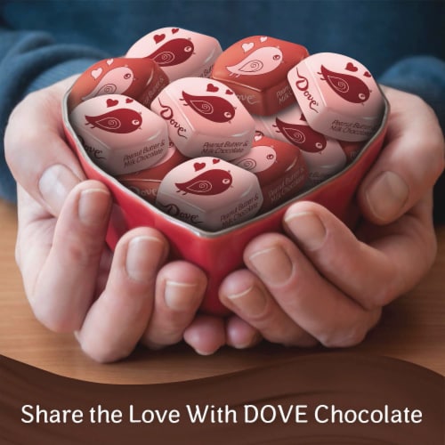 DOVE PROMISES Valentines Day Heart Peanut Butter Milk Chocolate Valentine Candy Bag Perspective: left