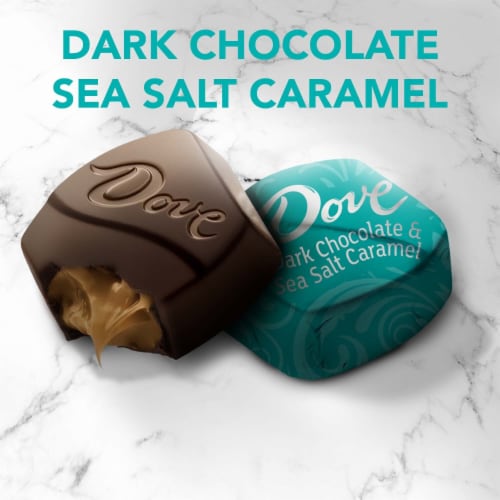 Dove Promises Sea Salt and Caramel Dark Chocolate Candy Individually Wrapped Bag Perspective: left