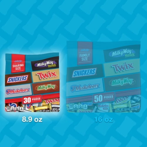 Snickers Twix Milky Way & 3 Musketeers Variety Pack Milk & Dark Chocolate Candy Bars Perspective: left