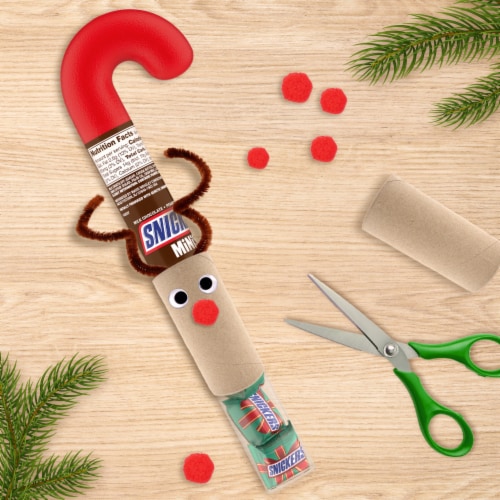 Snickers Christmas Minis Size Chocolate Candy Cane Tube Perspective: left