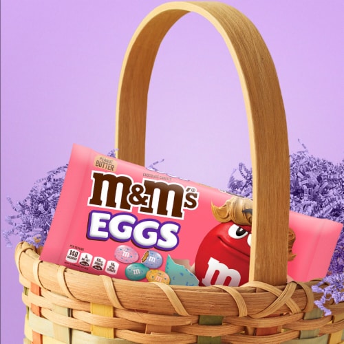 M&M'S Peanut Butter Chocolate Speckled Easter Egg Candy Bag Perspective: left