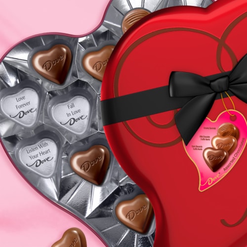 Dove Valentines Day Assorted Chocolate Candy Heart-Shaped Gift Tin Perspective: left