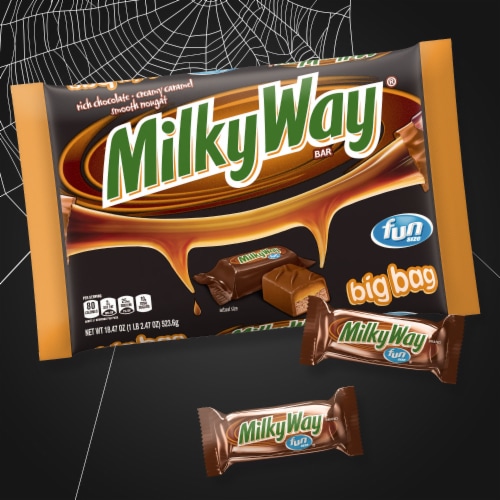 Milky Way Fun Size Caramel Milk Chocolate Halloween Candy Bars Bag Perspective: left