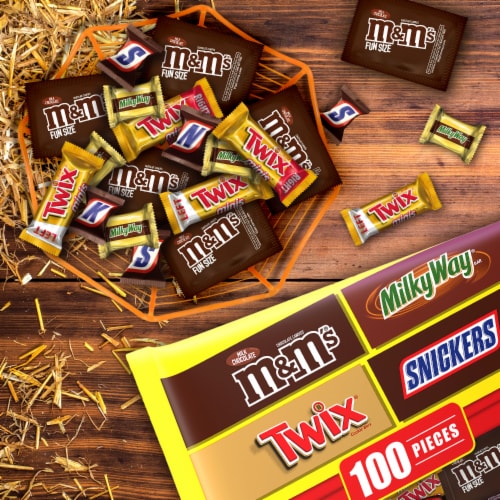 M&M'S Snickers Twix & Milky Way Chocolate Halloween Candy Assortment Bulk Bag Perspective: left