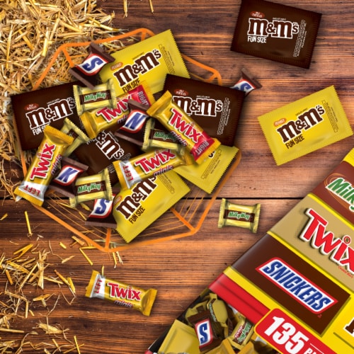 M&M'S Snickers Twix & Milky Way Mixed Chocolate Halloween Candy Assortment Bulk Bag Perspective: left