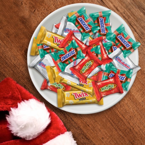 Snickers Twix Milky Way & 3 Musketeers Holiday Chocolate Candy Minis Size Variety Pack Perspective: left