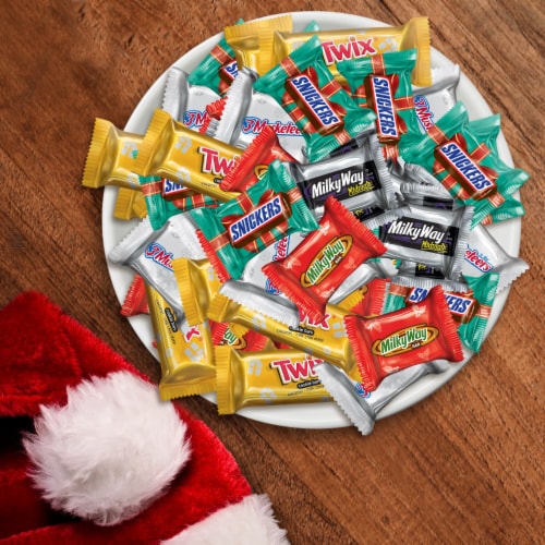Snickers Twix Milky Way & More Chocolate Christmas Candy Minis Size Variety Pack Perspective: left