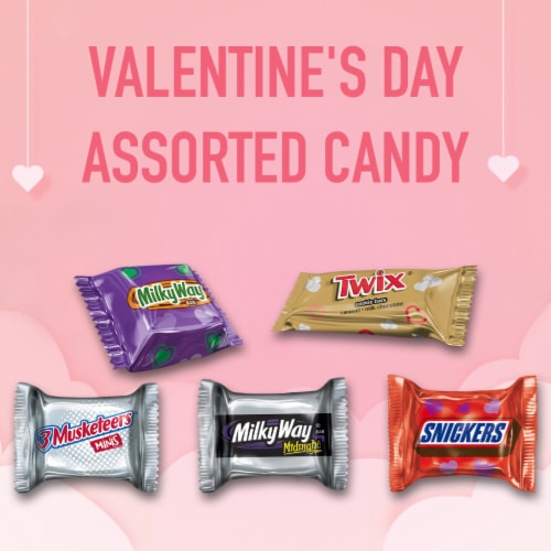 Snickers Twix Milky Way & 3 Musketeers Valentines Day Assorted Chocolate Candy Perspective: left