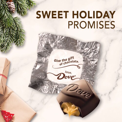 Dove Promises Dark Chocolate & Sea Salt Caramel Frosty & Festive Christmas Candy Perspective: left