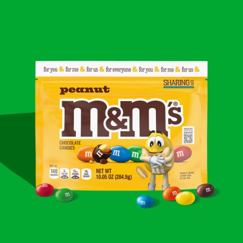 M&M'S Peanut Milk Chocolate Candy Sharing Size Bag Perspective: left