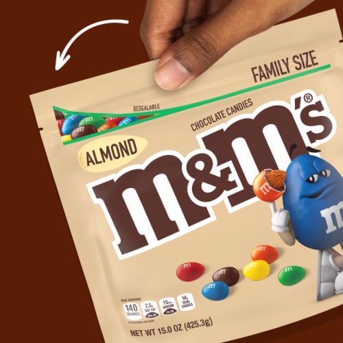 M&M'S Almond Milk Chocolate Candy Family Size Bag Perspective: left