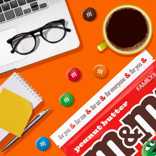 M&M'S Peanut Butter Milk Chocolate Candy Family Size Bag Perspective: left