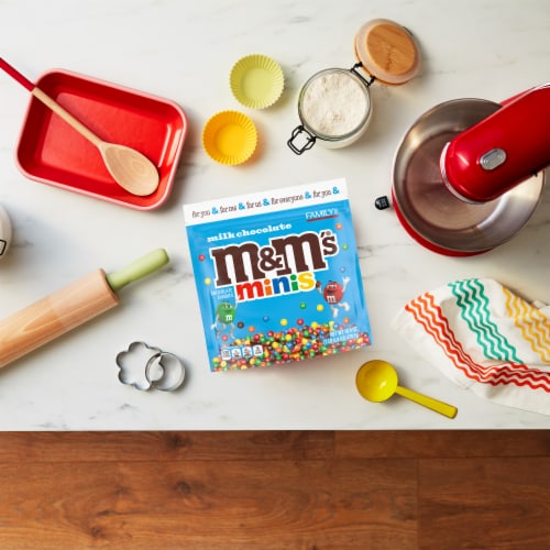 M&M'S Minis Milk Chocolate Summer Candy Family Size Bag Perspective: left