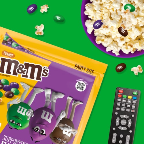 M&M'S Party Size Limited Edition Peanut Milk Chocolate Candy featuring Purple Candy Bulk Bag Perspective: left