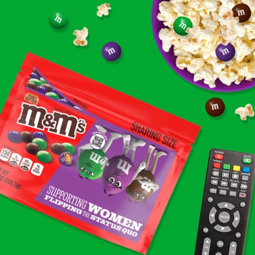 M&M'S Sharing Size Limited Edition Peanut Butter Milk Chocolate Candy featuring Purple Candy Perspective: left