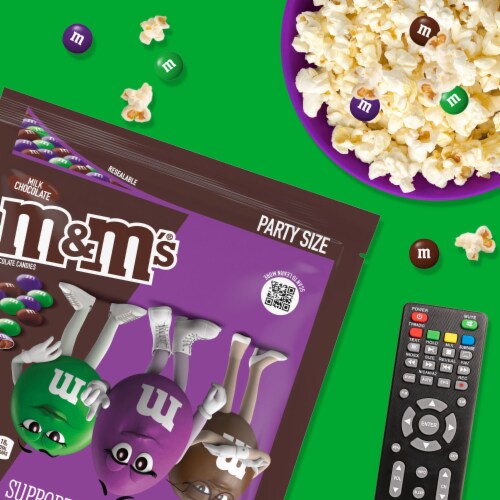 M&M's Limited Edition Milk Chocolate Candy featuring Purple Candy Party Size Bulk Bag Perspective: left