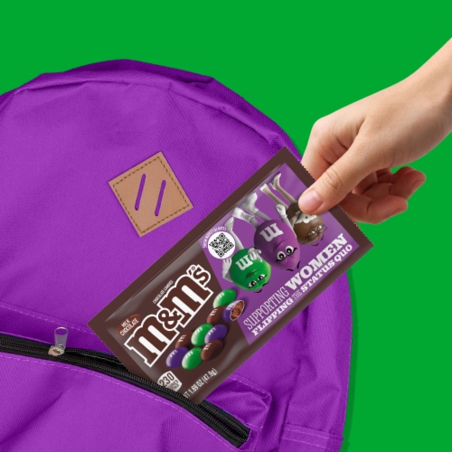 M&M'S Limited Edition Milk Chocolate Candy featuring Purple Candy Bag Perspective: left