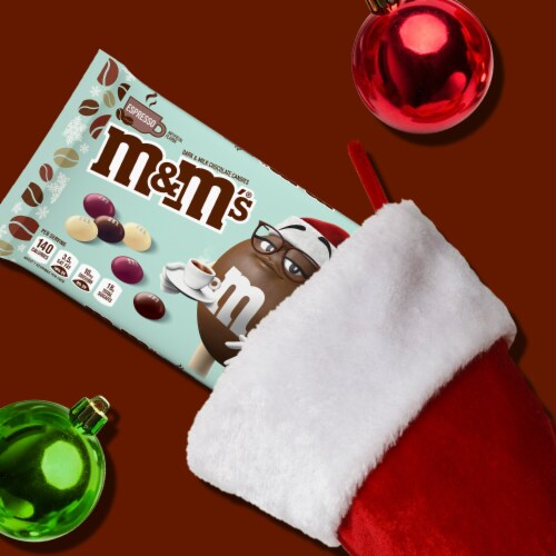 M&M'S Dark & Milk Chocolate Espresso Christmas Candy Bag Perspective: left