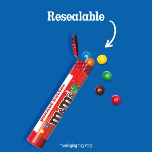 M&M'S Minis Peanut Butter Milk Chocolate Candy Mega Tube Perspective: left