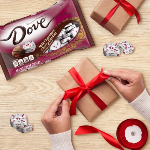 Dove Promises Milk Chocolate Cherry Cordial Christmas Candy Bag Perspective: left