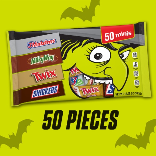 Snickers Twix Milky Way & 3 Musketeers Minis Halloween Candy Bag Perspective: left