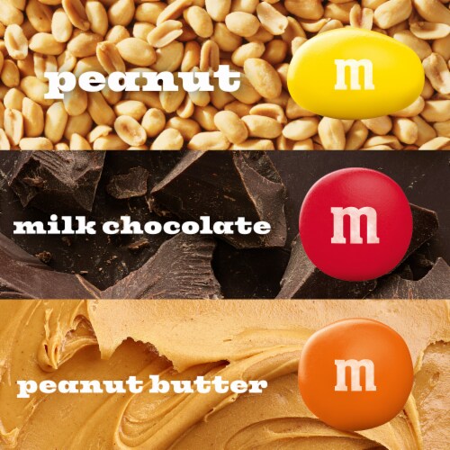 M&M'S Milk Chocolate Peanut & Peanut Butter Fun Size Halloween Candy Variety Pack Bag Perspective: left