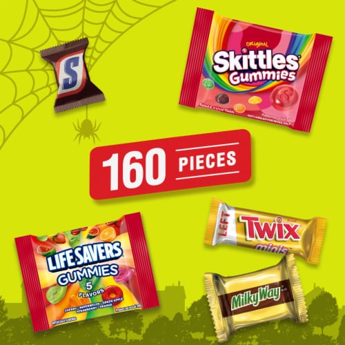 Snickers Skittles Gummies Twix & More Halloween Candy Variety Pack Bulk Bag Perspective: left