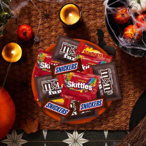 M&M'S Snickers Skittles & Starburst Fun Size Halloween Candy Variety Pack Bulk Bag Perspective: left