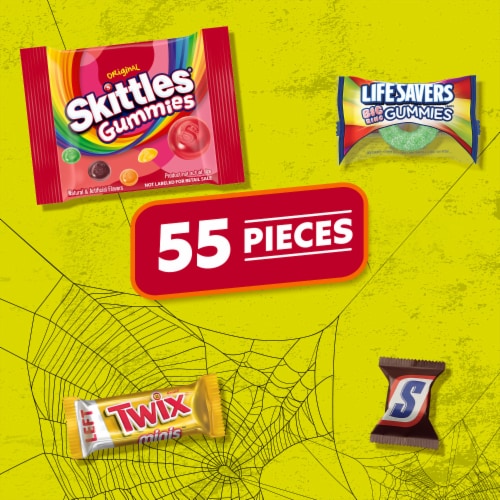 Snickers Skittles Gummies Twix & Life Savers Gummies Halloween Candy Variety Pack Bulk Bag Perspective: left