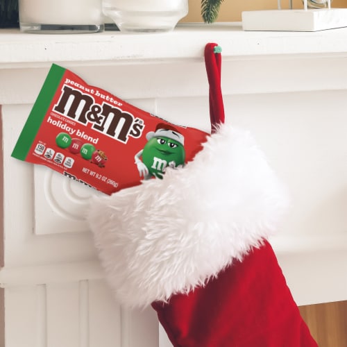 M&M'S Peanut Butter Milk Chocolate Red and Green Christmas Candy Bag Perspective: left