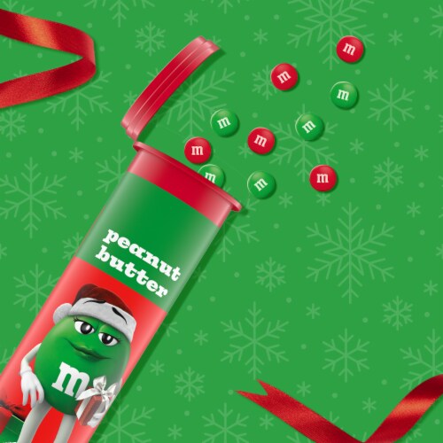 M&M'S Minis Peanut Butter Milk Chocolate Red & Green Christmas Candy Mega Tube Perspective: left
