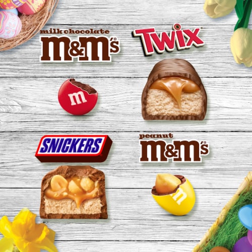 M&M'S Snickers & Twix Milk Chocolate Candy Easter Basket Bulk Bag Perspective: left