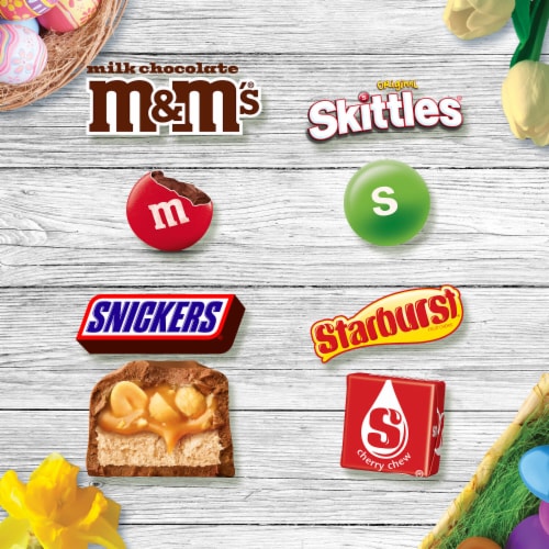 M&M'S Skittles Snickers & Starburst Easter Variety Pack Candy Bag Perspective: left