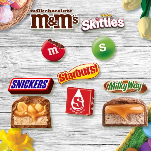 Skittles M&M'S Snickers Starburst & Milky Way Easter Candy Variety Pack Bulk Bag Perspective: left