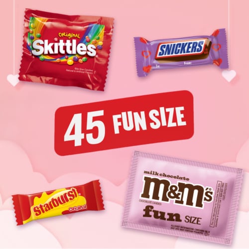 M&M'S Snickers Skittles & Starburst Fun Size Valentine's Day Candy Variety Pack Bulk Bag Perspective: left