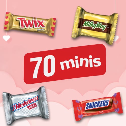 Snickers Twix Milky Way & 3 Musketeers Valentine's Day Chocolate Bars Variety Pack Bulk Bag Perspective: left