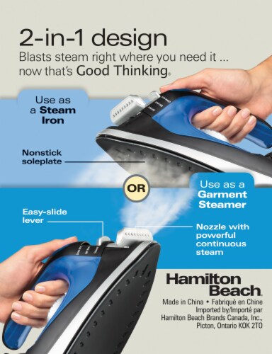 Hamilton Beach Flip Handle Iron and Steamer - Black/Blue/Gray Perspective: left