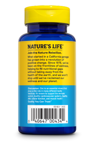 Nature's Life® Protecting Zinc 30 mg Vegetarian Capsules Perspective: left