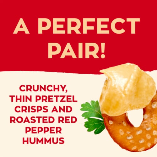 Sabra Snackers Roasted Red Pepper Hummus with Pretzels Perspective: left