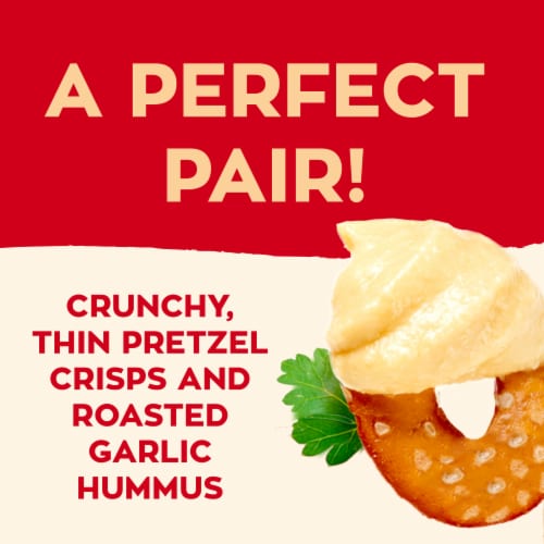 Sabra Snackers Roasted Garlic Hummus with Pretzels Perspective: left