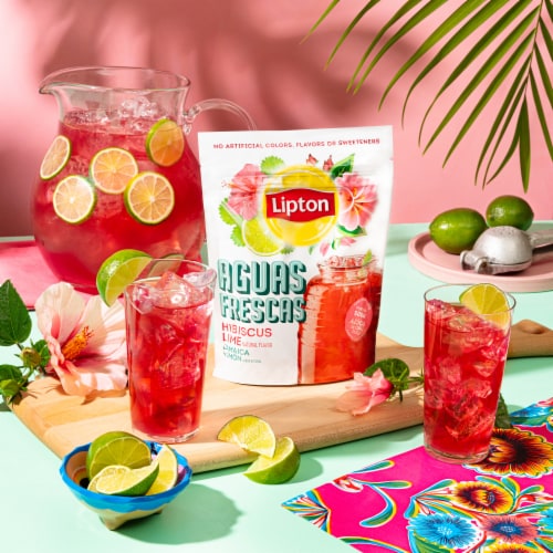Lipton Aguas Frescas Hibiscus Lime Iced Herbal Tea Mix Perspective: left